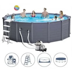 INTEX Graphite Gray Panel Pools Set Schwimmbad 478 X 124 Cm Filterpumpe 26384NP